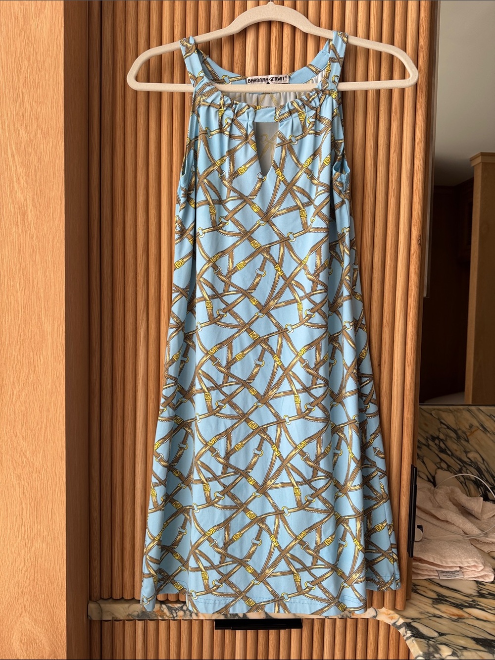 Blue Patterned Halter A-Line Dress by Catherine by Pisarro
